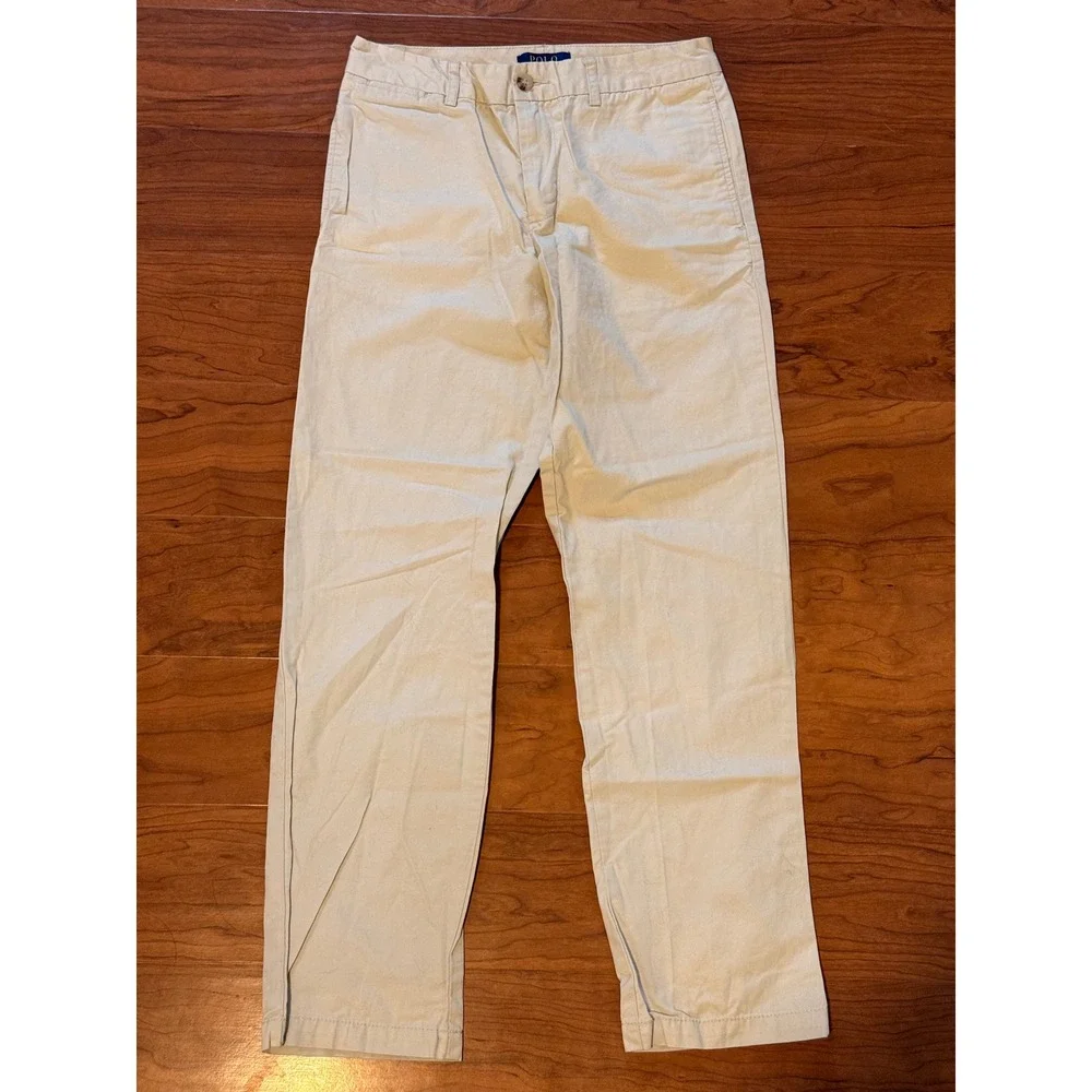 Polo Ralph Lauren Boys Khaki Chino Pants Straight Leg Tan Size 14 Cotton Twill